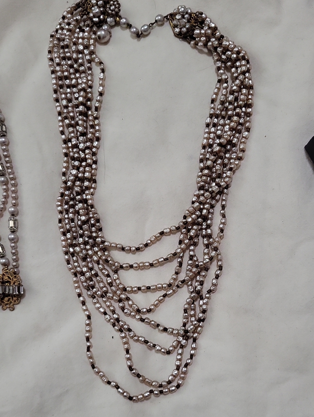 Miriam Haskell Multi-Strand Faux Pearl Beaded Necklace